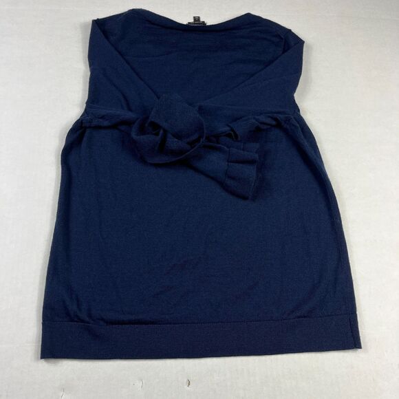 Talbots Merino Wool Classic Sweater Blue Ruffled 3/4 Sleeve Work Pullover LARGE - Picture 9 of 10